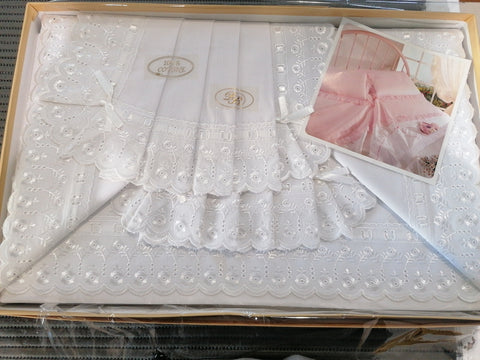 COMPLETO LENZUOLA MATR.IN COTONE BIANCO C/RICAMO SAN GALLO