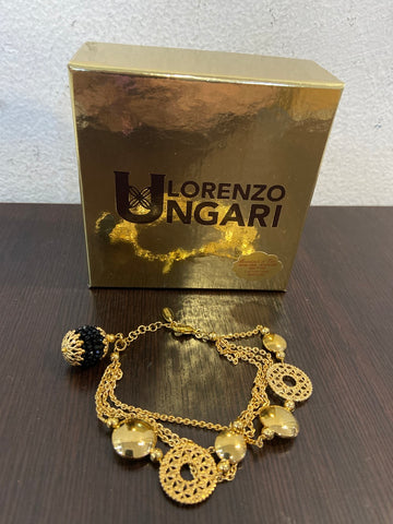 BRACCIALE LORENZO UNGARI DORATO C/PIETRE NERE