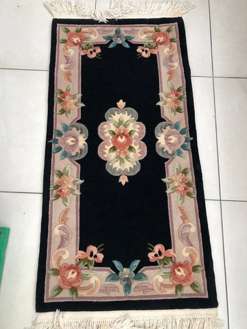 COPPIA TAPPETI CINESI IN LANA NERA 140X68