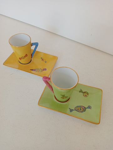 COPPIA TAZZINE CAFFE' H8XL11XP8 CM + PIATTI IN PORCELLANA STILE LIMOGES
