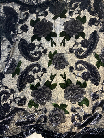 FOULARD PASSIGATTI NERO MISTO SETA VELLUTO E FRANGE