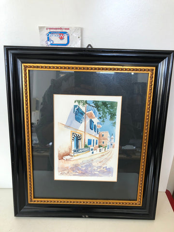 CORNICE NERA CON ACQUERELLO TUNISI 43X37 CM