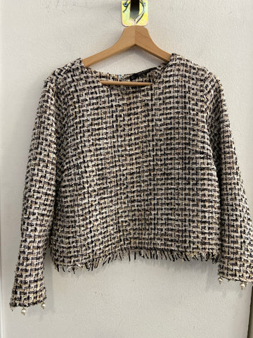 MAGLIA ZARA TGL PANNA/NERO C/PERLINE