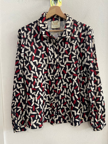 CAMICIA VERY SIMPLE TG46 NERO FANTASIA BIANCO/ROSSO