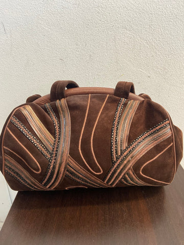 BORSA A SPALLA  S.BIAGINI VELLUTO MARRONE RICAMATO