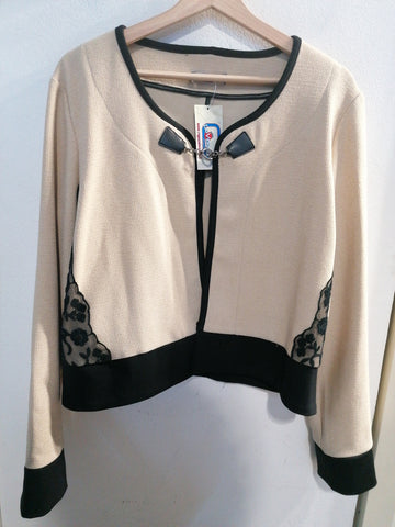 GIACCA LINK TG50 BEIGE/NERO C/RIPORTO IN PIZZO