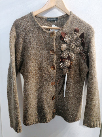 GIACCA CECILIA BENETTI TGXL MISTO LANA BEIGE C/FIORE APPLICATO