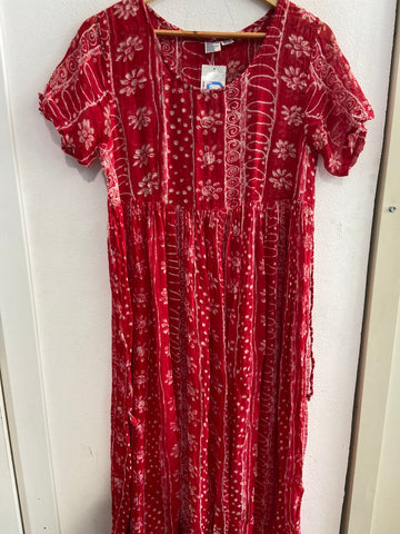 ABITO LUNGO TGM/L IN COTONE ROSSO/BIANCO