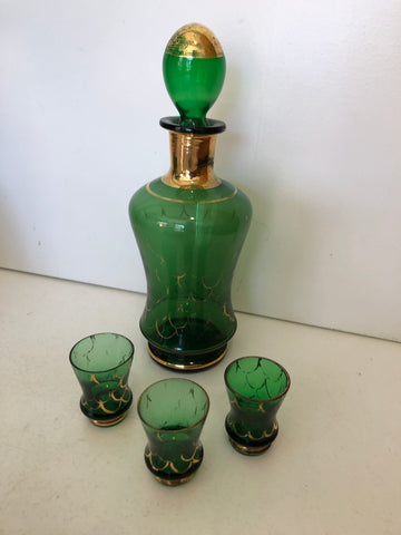 SERVIZIO ROSOLIO IN VETRO VINTAGE (BOTTIGLIA + 3 BICCHIERINI)
