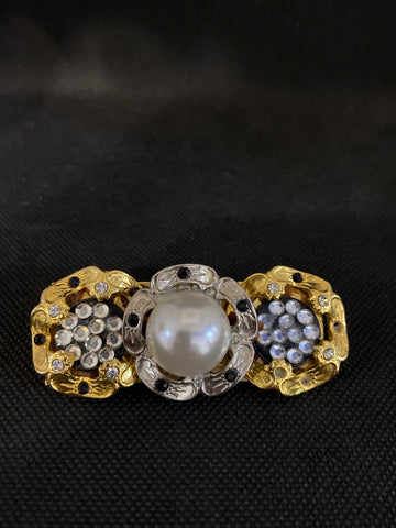 SPILLA VINTAGE DORATA C/STRASS E PERLA