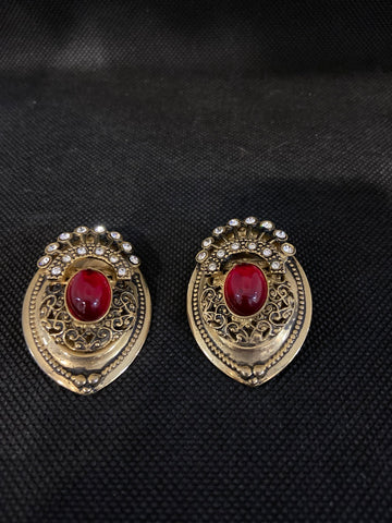 ORECCHINI VINTAGE CLIPS DORATI PIETRA ROSSA E STRASS