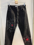 JEANS ZARA TG42 NERO C/DISEGNO DIPINTO A MANO