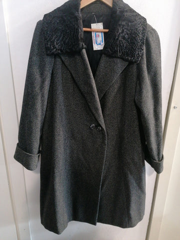 CAPPOTTO DONNA TG44 GRIGIO C/COLLO PELLICCIA NERO
