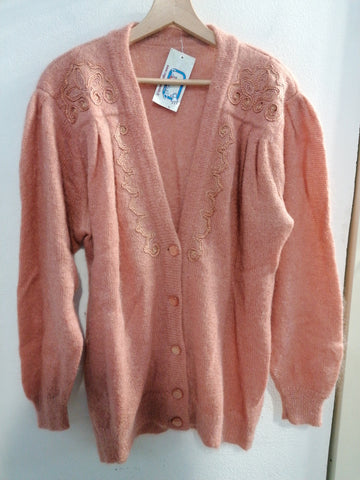 GIACCA IN LANA MAOHAIR TGXL ROSA C/RICAMO DONNA