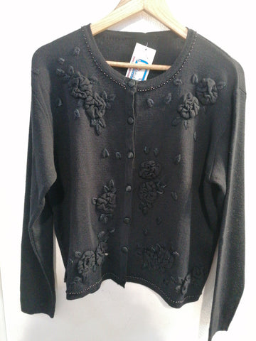 GIACCA DONNA TGL NERO C/FIORI APPLICATI MISTO LANA