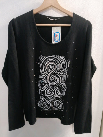 MAGLIA LEONORA TG46 NERO C/STRASS