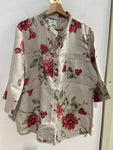 CAMICIA DONNA TGXXXL BEIGE A FIORI ROSSI IN LINO