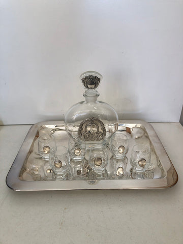 SERVIZIO LIQUORE 7 PZ IN LAM ARG + VASSOIO IN SILVER PLATED H2XL40XP25 CM