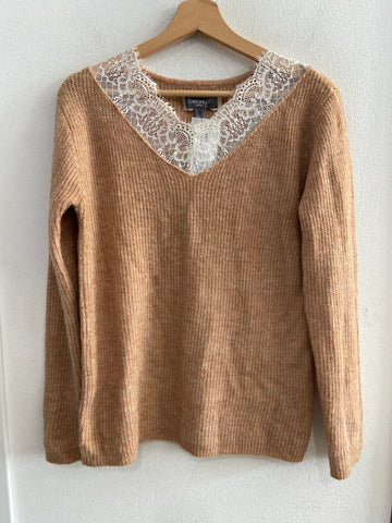 MAGLIONE CAMOMILLA TG42 ROSA CIPRIA C/RIPORTO IN PIZZO BIANCO