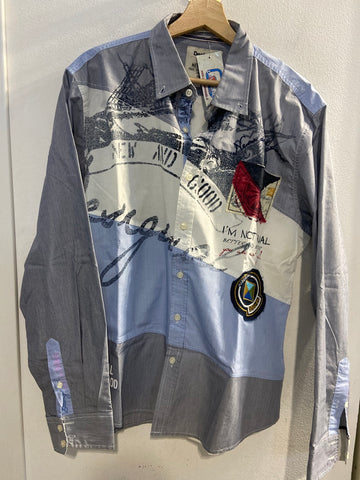 CAMICIA DESIGUAL TGXL UOMO AZZURRO C/STAMPA