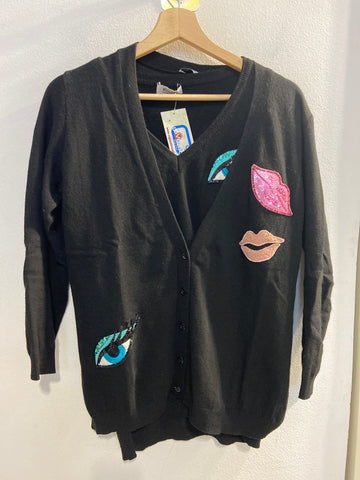 TWINSET MOSCHINO TG44 NERO C/APPLICAZIONI MISTO LANA