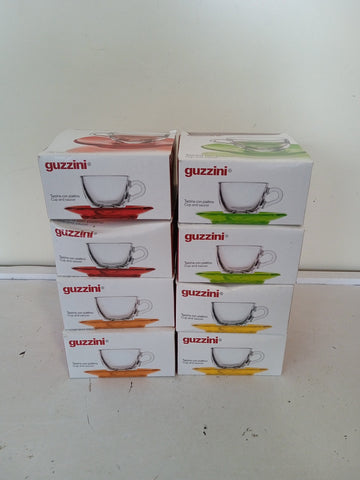 8 TAZZINE CAFFE' IN VETRO + PIATTI COLORATI