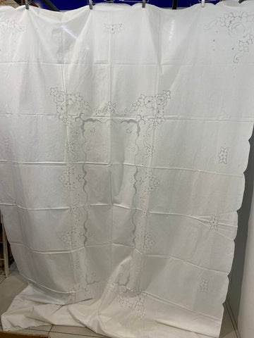 TOVAGLIA IN COTONE BIANCO LC/RICAMO SFILATO SICILIANO L180X260CM