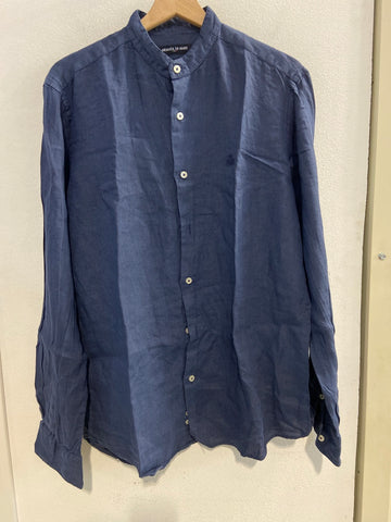 CAMICIA UOMO ALLA COREANA ARMATA DI MARE TGM IN LINO BLU