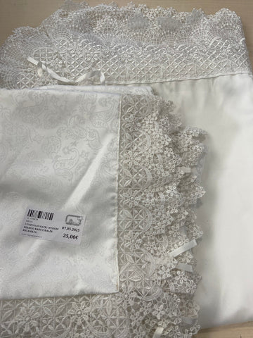 LENZUOLO MATR.+FEDERE BIANCO RASO C/BALZA RICAMATA