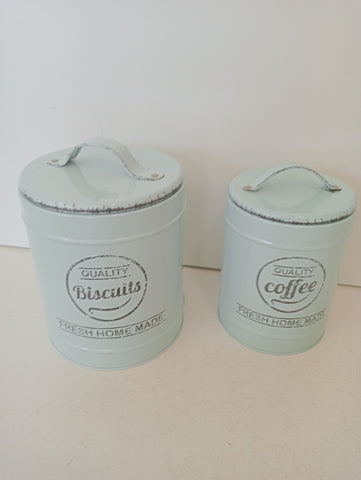 COPPIA BARATTOLI IN LATTA BISCUITS  E CAFFE' VERDE VARIE MISURE