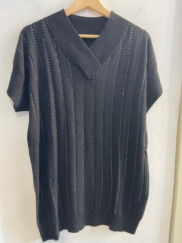GILET MAXI PULL LES COPAINS TG42 NERO LANA E CASHMERE C/STRASS