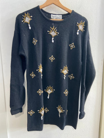 MAXI MAGLIONE EVAN PICONE TGM LANA NERO C/APPLICAZIONI