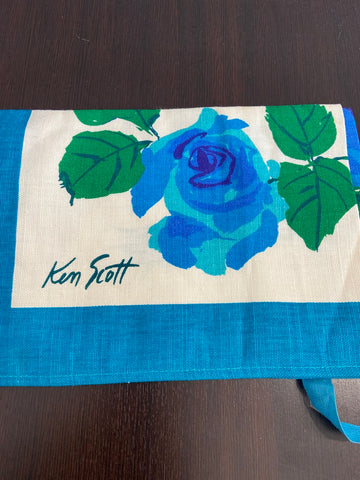 GREMBIULE IN LINO BIANCO/AZZURRO FANTASIA