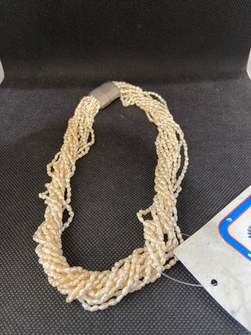 GIROCOLLO INTRECCIATO PERLINE BIANCHE