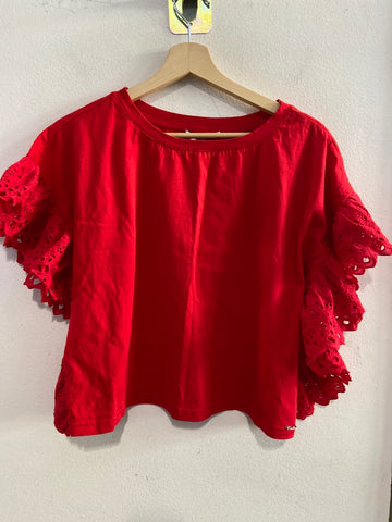 MAGLIA KORALLINE TG46 ROSSO C/RIPORTO MACRAME'