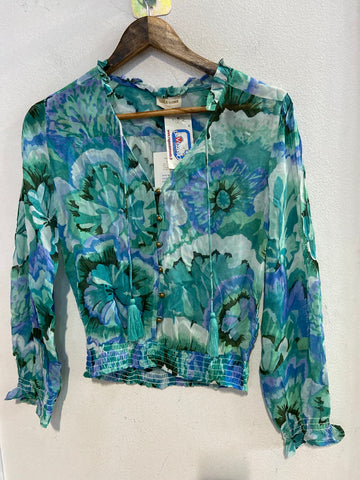 CAMICIA CORTA TGS AZZURRO/VERDE A FIORI(PARI AL NUOVO)