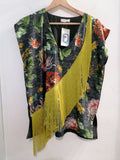 MAGLIA OTTAVIA FAILLA TGM NERO/VERDE FANTASIA FIORI C/FRANGE