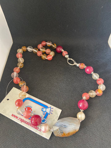 COLLANA SFERE ROSA/BEIGE C/PIETRA DURA