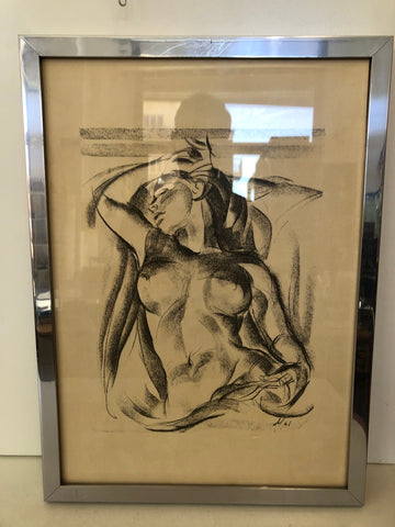 QUADRO NUDO DI DONNA BIANCO E NERO CON CORNICE IN ALLUMINIO H52XL48 CM