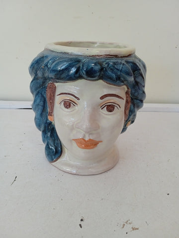 CERAMICA DI CALTAGIRONE ALESSI TESTA DI MORO SMALTATA DIAM 14 X H15