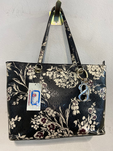 BORSA SHOPPING GUESS NERO A FIORI BIANCHI