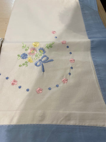 COPPIA FEDERE IN COTONE BIANCO/AZZURRO C/RICAMO