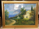 OLIO SU TELA PAESAGGIO C/CORNICE IN LEGNO DORATA H64X84L CM