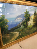 OLIO SU TELA PAESAGGIO C/CORNICE IN LEGNO DORATA H64X84L CM