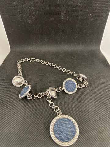 COLLANA ARGENTATA C/BOTTONI JEANS BLU
