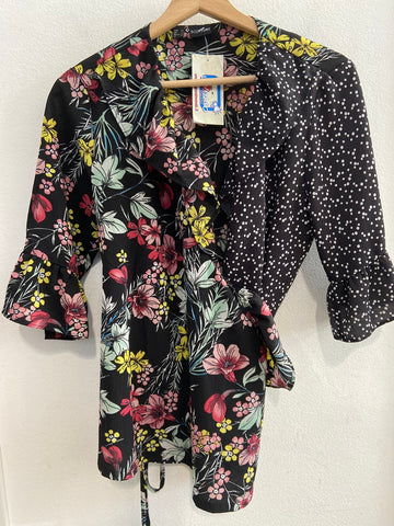 MAGLIA SCALDACUORE TG46 NERO FANTASIA FIORI/POIS