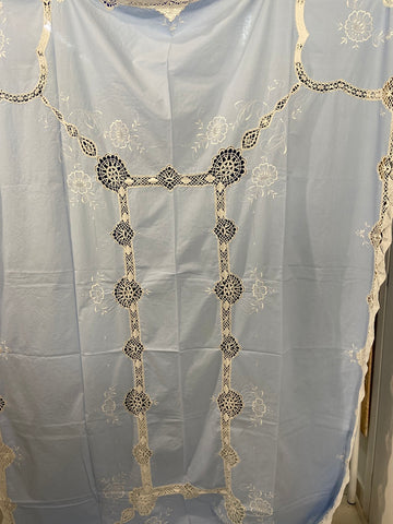 TOVAGLIA X12 IN COTONE AZZURRO C/RICAMO  E APPLICAIONE BIANCO+TOVAGLIOLI