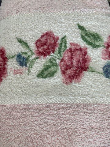 TRIS ASCIUGAMANO ROSA C/RICAMO FIORI