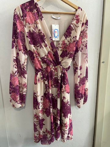 ABITO ALESYA TGM BEIGE A FIORI VIOLA/ROSA