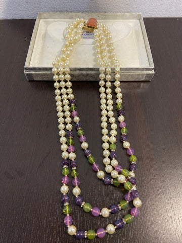 COLLANA TRE FILI PERLE C/INSERTI COLORATI